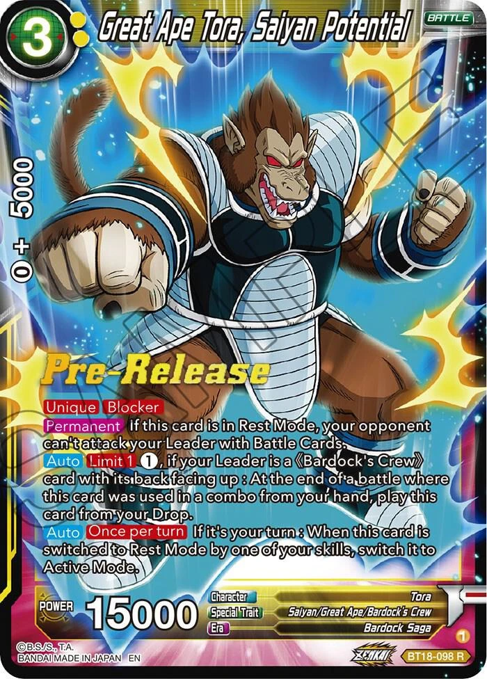 Great Ape Tora, Saiyan Potential [Pre-Release] #BT18-098