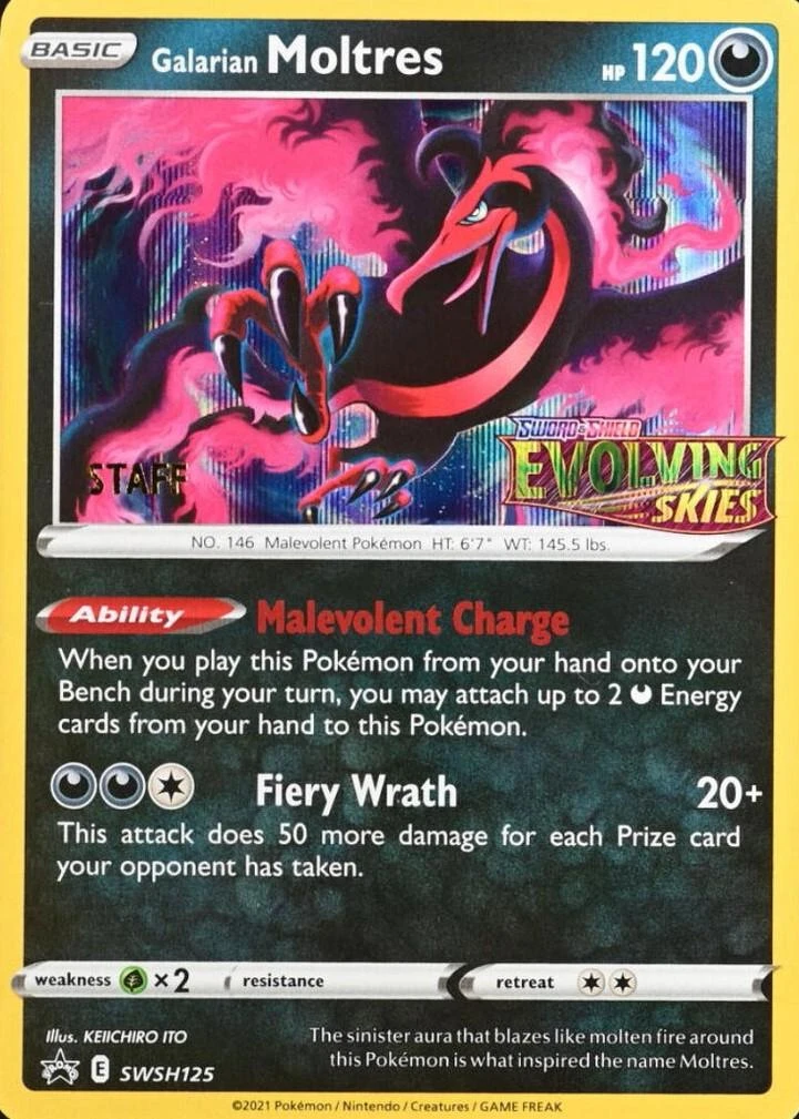 Galarian Moltres Prerelease Staff #SWSH125