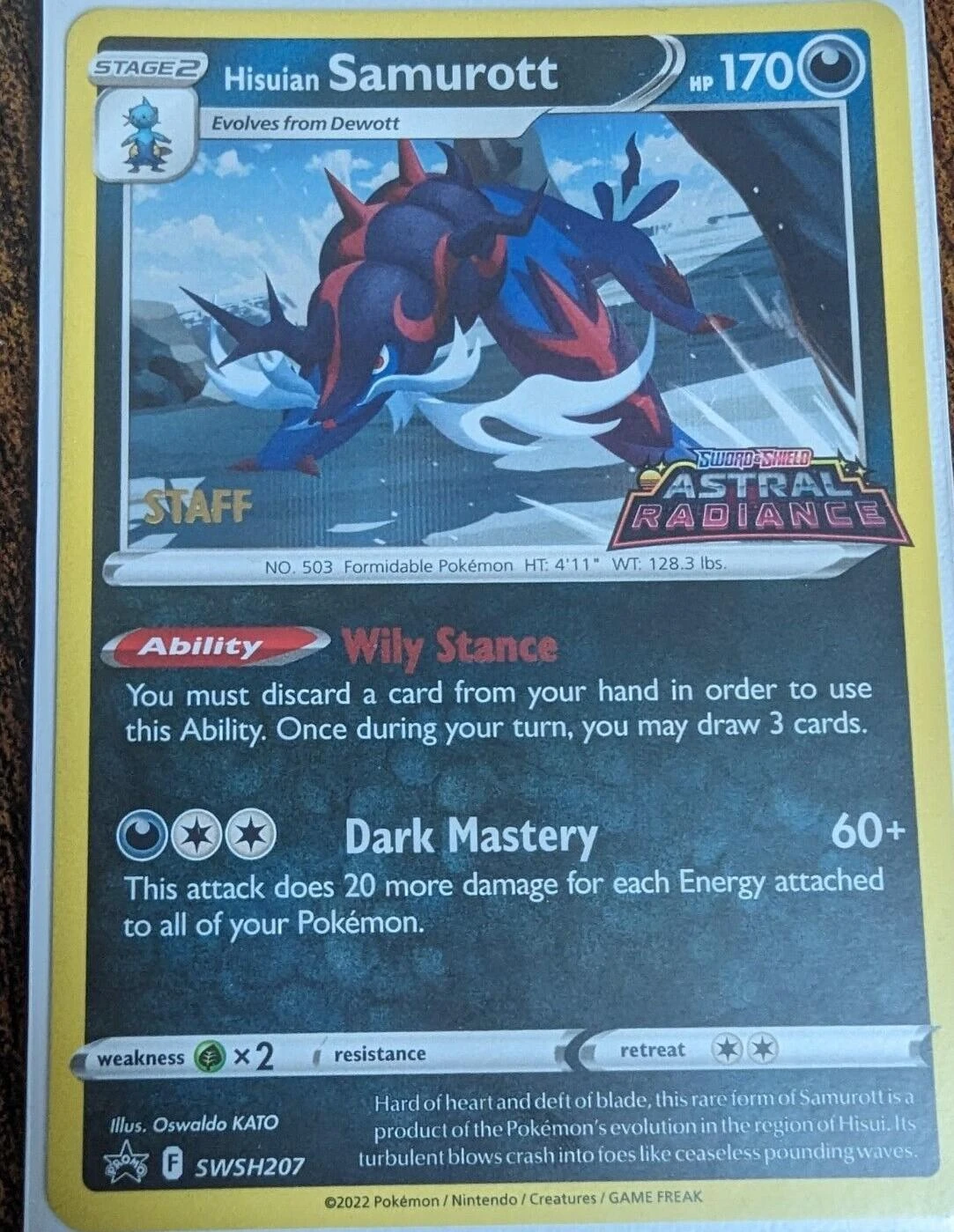 Hisuian Samurott Prerelease Staff #SWSH207