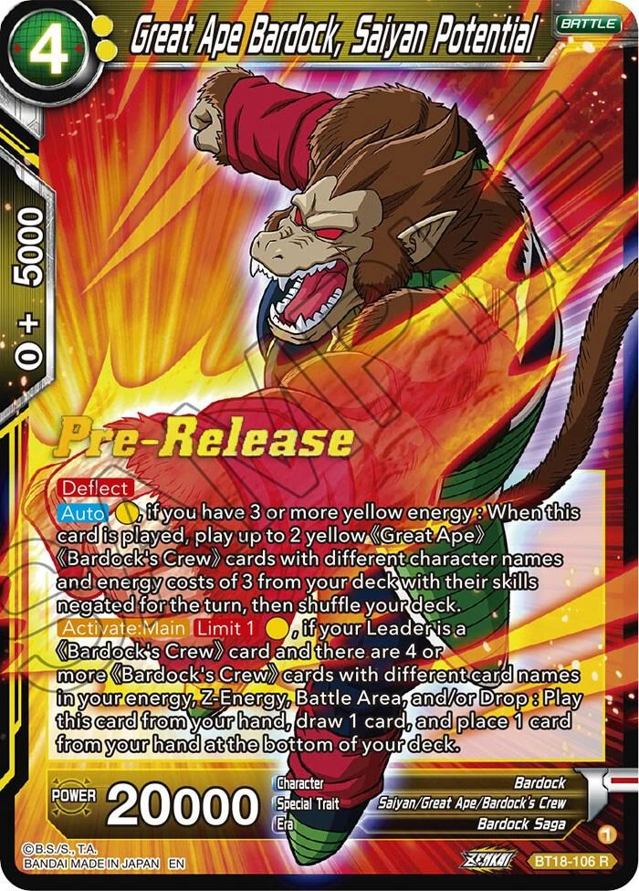 Great Ape Bardock, Saiyan Potential [Pre-Release] #BT18-106