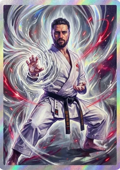 The $50 Silver prize card — Roaring Sensei in a white gi, silver energy